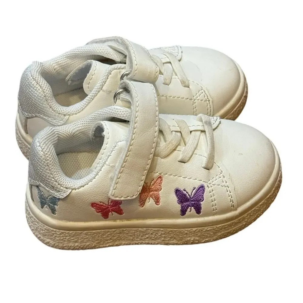 Toddler 6.5C Embroidered Butterfly Sneakers Non-Slip, Hook & Loop Casual Play